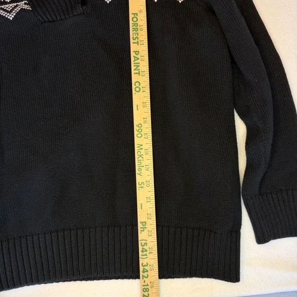 Lauren Ralph Lauren Sweater Women 2X Black White Fair Isle Toggle Shawl Collar - Picture 6 of 7